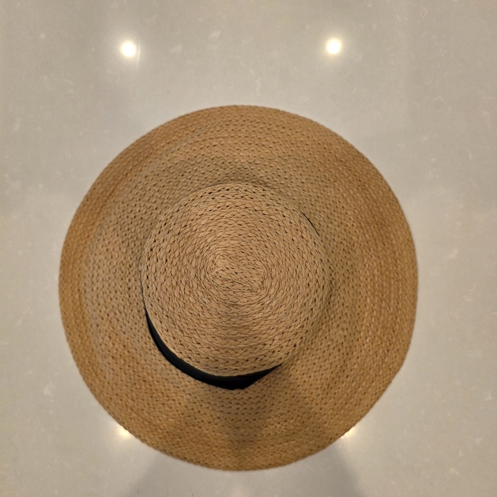 BCBGMaxAzria Tan and Black Wide Brim Straw Hat - Picture 6 of 11
